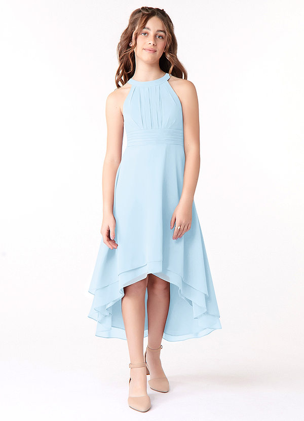 Azazie Linna Junior Sky Blue A-Line Pleated Chiffon Dress image1