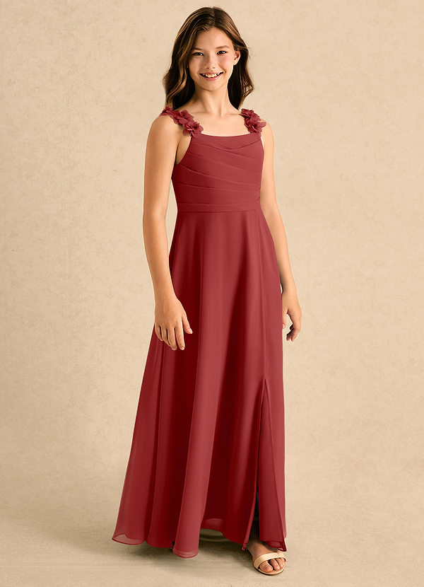 Azazie Masie Girls Formal Bloemenmeisjesjurken A-Lijn Jurk van Chiffon Geplooide Roest image1