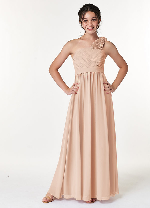 Azazie Flower Junior Jurk van Chiffon met A-Lijn Geplooid Engelse Roos image1