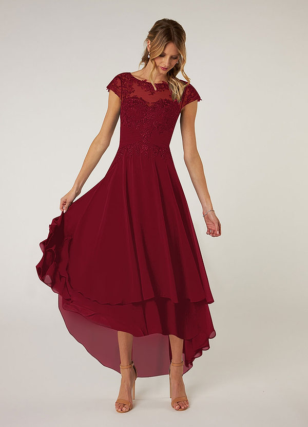 Azazie Shonda Mother of the Brides Dresses Burgundy Lace Chiffon Dress image1