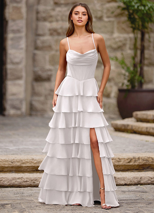 Rhythm Blanc Robe de bal trapèze à volants image1