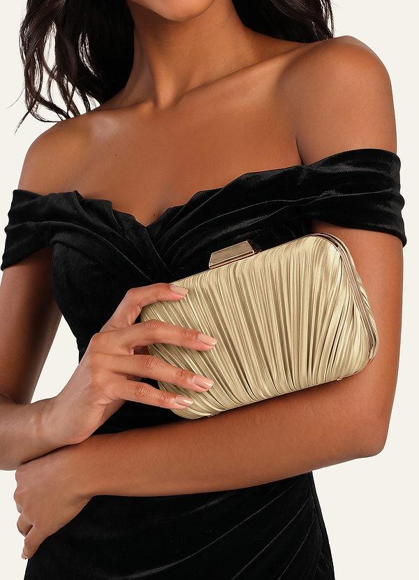 front Matching Color Metallic Satin Pleated Clutch Bag