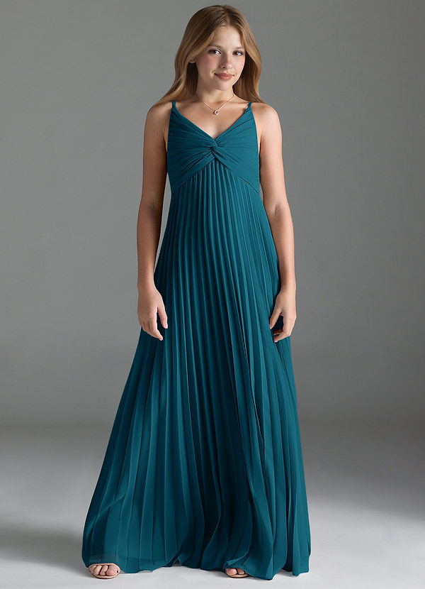 Azazie Raychelle Junior A-Linie Plissee Chiffon Kleid Tintenblau image1