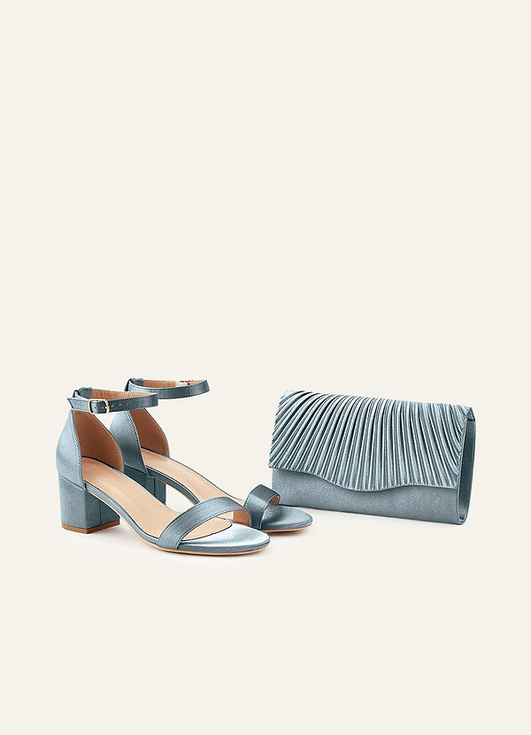front Matching Color Metallic Satin Sandals Envelope Clutch Set