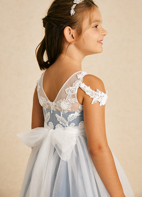 Azazie Sunnie Flower Girl Dresses Dusty Blue A-Line Lace Tulle Dress image1