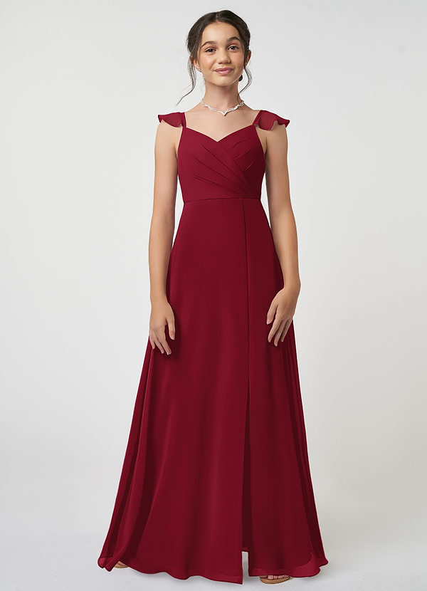 Azazie Amada Junior Burgundy A-Line Ruched Chiffon Dress image1