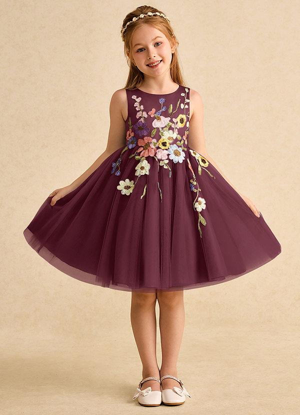 Azazie Prima Robes de Fillette d'Honneur Robe Trapèze en Tulle Arc Cabernet image1