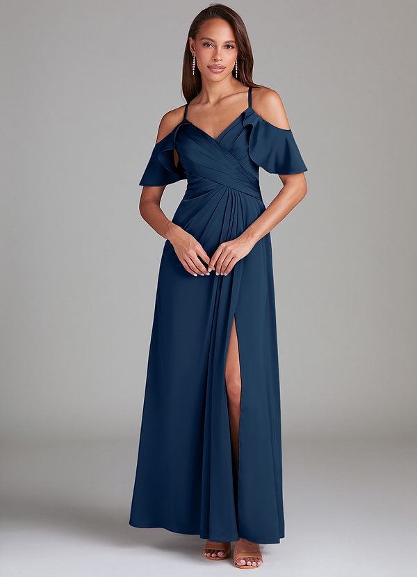 Dakota A-Line Off the Shoulder Stretch Satin Dress