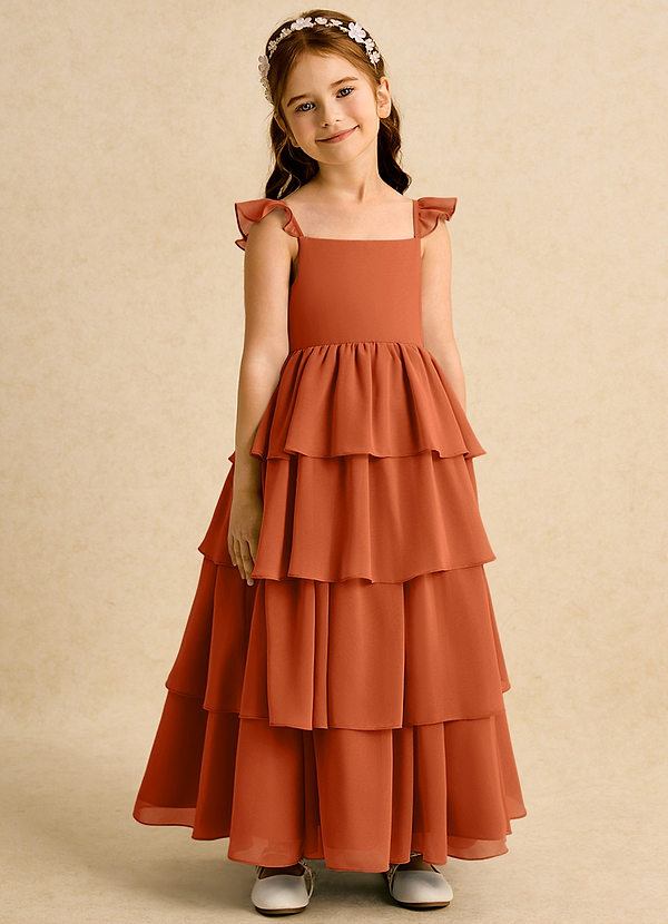 Azazie Boba Blumenkinder Kleider A-Linie Rechteckiger Ausschnitt Chiffon Kleid Gebranntes Orange image1