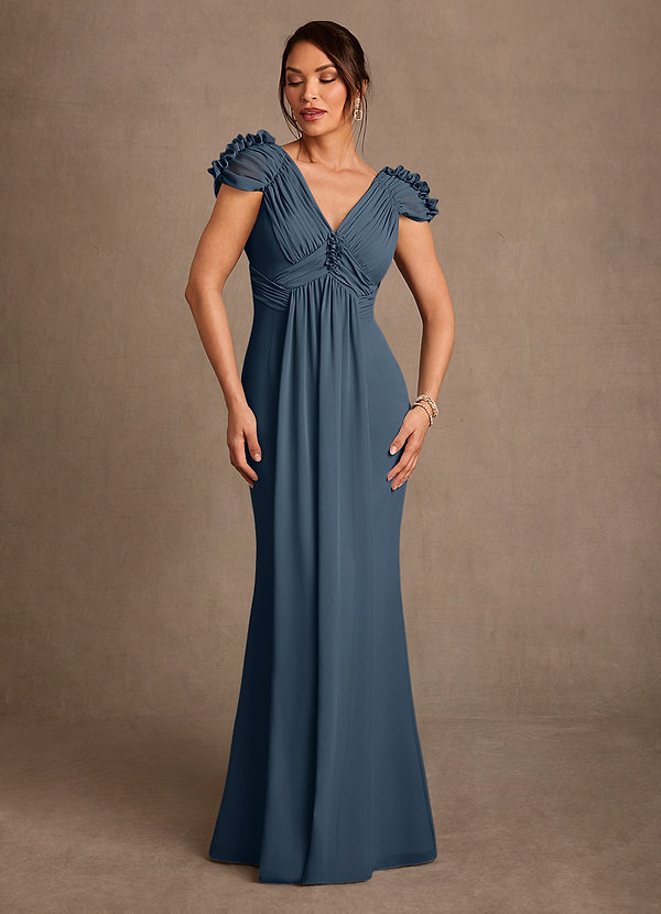 Azazie Louella Vestidos de Madre de la Novia Vestido de Neptuno de Gasa de Corte en A con Plisado image1