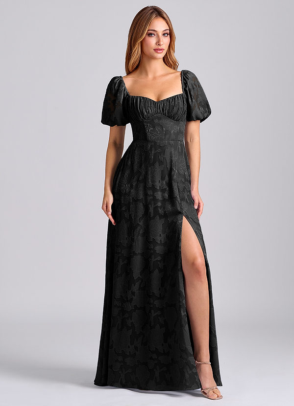 Azazie Mirian Robes de demoiselle d'honneur Robe Trapèze en Blumen-Burnout Encolure en Forme de Cœur Noir image1