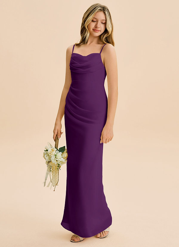 Azazie Mai Junior Grape Sheath Pleated Chiffon Dress image1