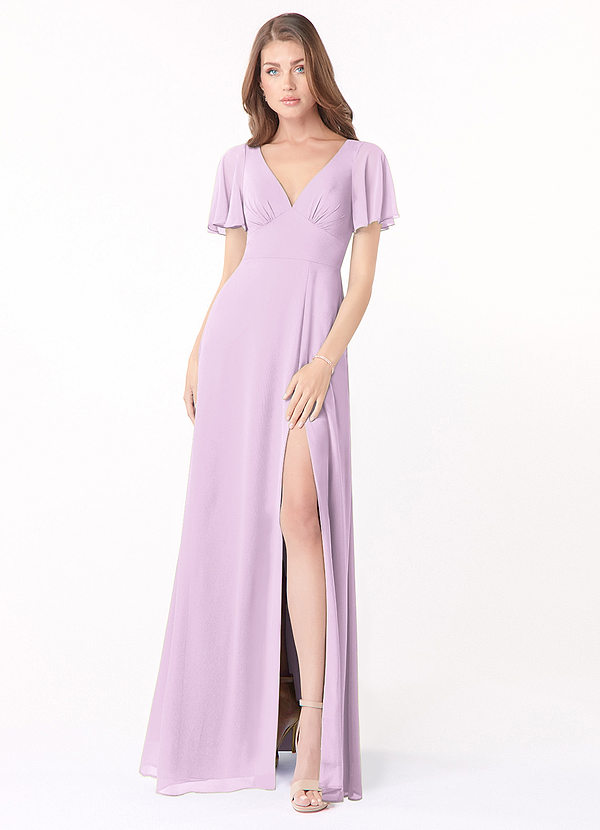 Azazie Kimber Bridesmaid Dresses Frosted Lilac A-Line Flounce Sleeve Chiffon Dress image1