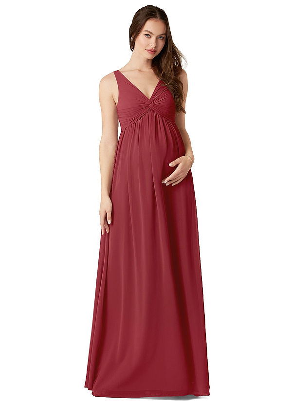 Azazie Yetta Abiti da damigella premaman Abito A-Line Arricciato con Scollo a V Chiffon Floor-Length image1