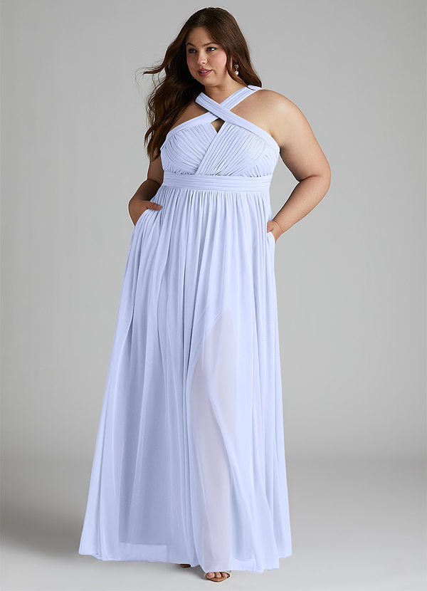 Azazie Hillian Robes Demoiselle d'honneur Robe Trapèze en Maille Dos nu plissé Lavande image1