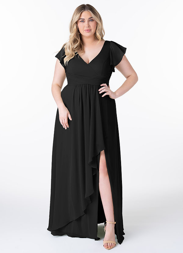 Azazie Omari Bridesmaid Dresses Black A-Line Chiffon Dress image1