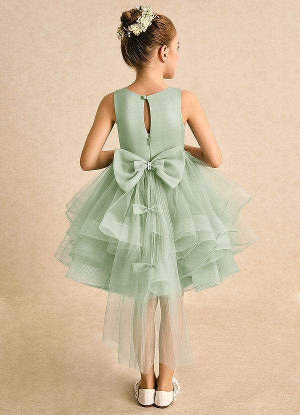 Azazie Tinie Flower Girl Dresses Dusty Sage Ball-Gown Bow Tulle Dress image1