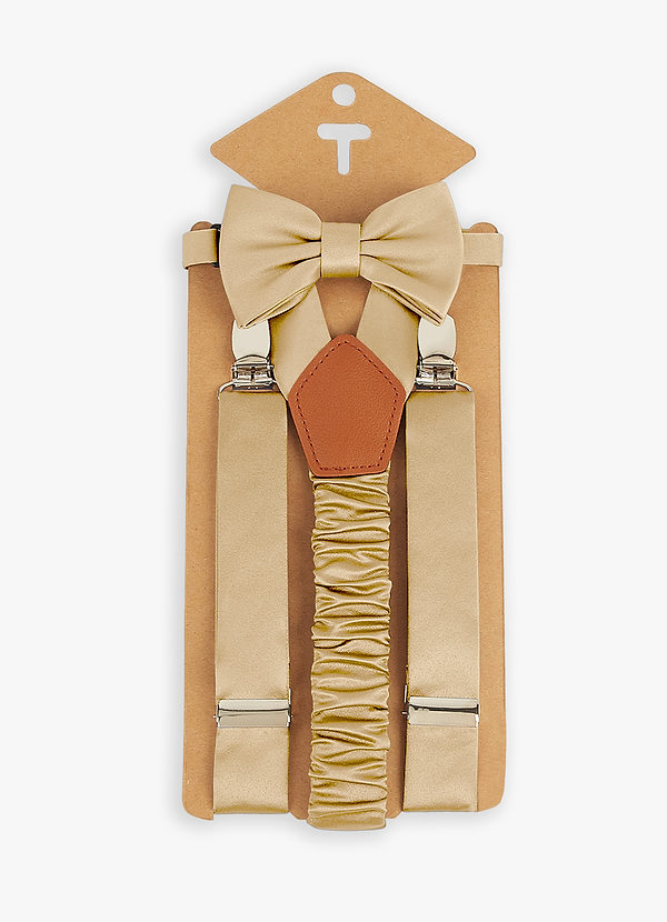 front Boy's Matching Matte Satin Bow Tie & Suspenders Set