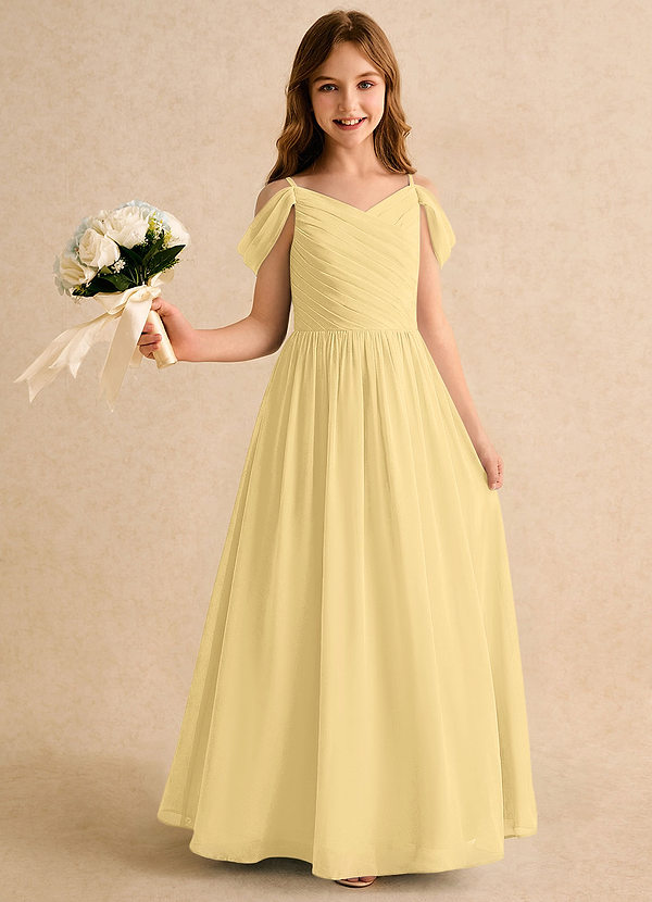 Azazie Chelo Girls Formal Bloemenmeisjes Jurken A-Lijn Jurk van Chiffon Geplooid Boter image1