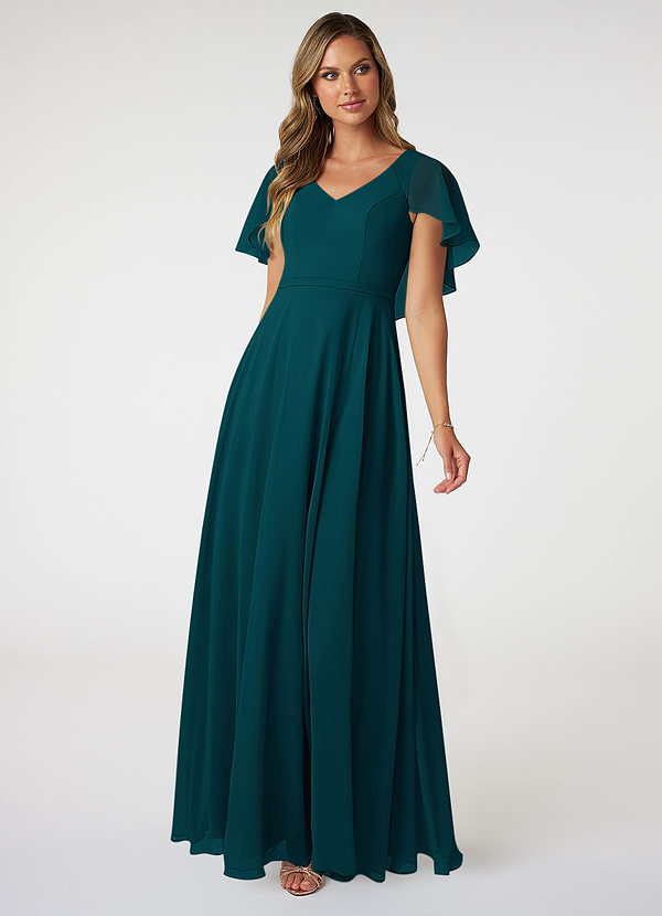 Azazie Jamie Bridesmaid Dresses Pine A-Line Chiffon Dress image1