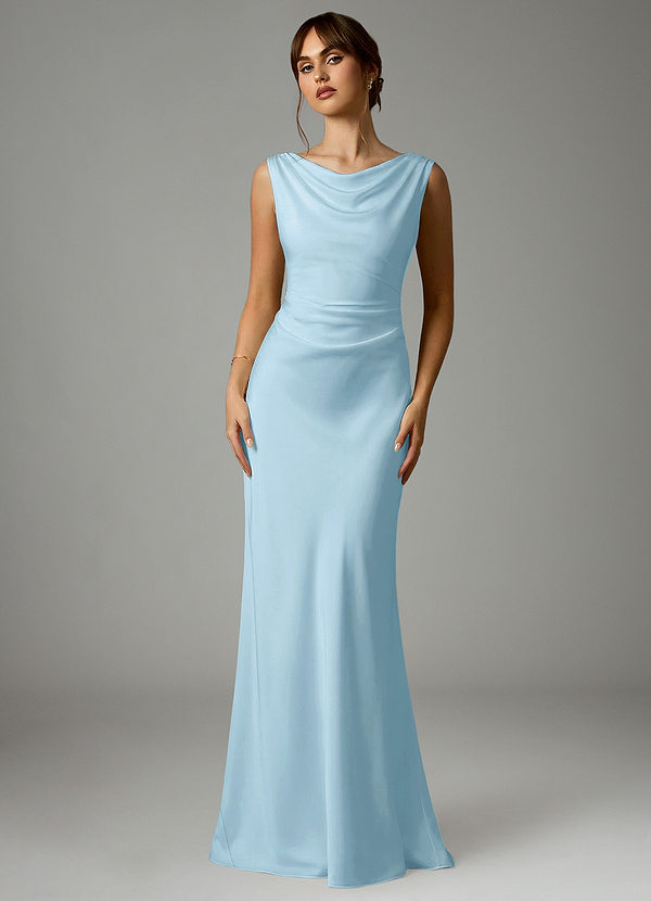 Azazie Kieryn Vestidos Dama de Honor Vestido de Azul Cielo de Satén Elástico de Corte Sirena con Plisado image1