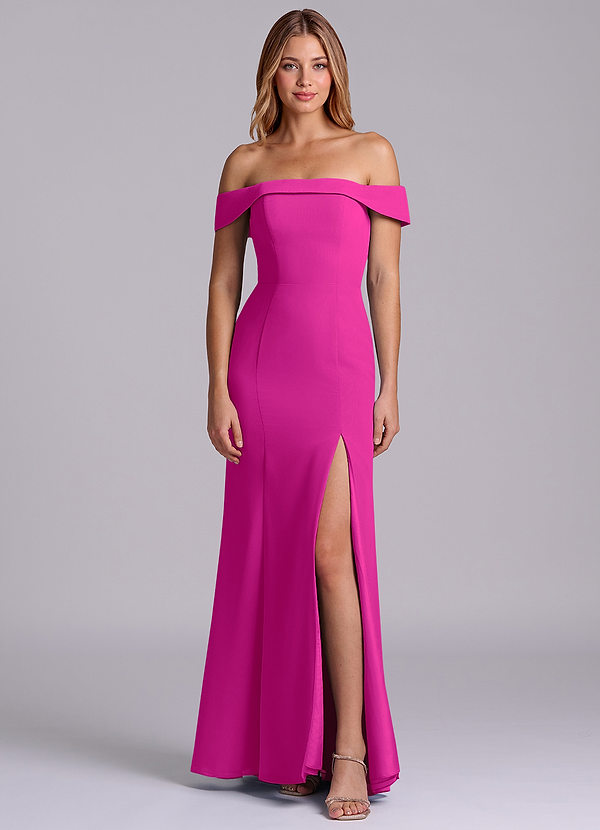 Azazie Luciana Bridesmaid Dresses Fuchsia Sheath Off the Shoulder Chiffon Convertible Dress image1