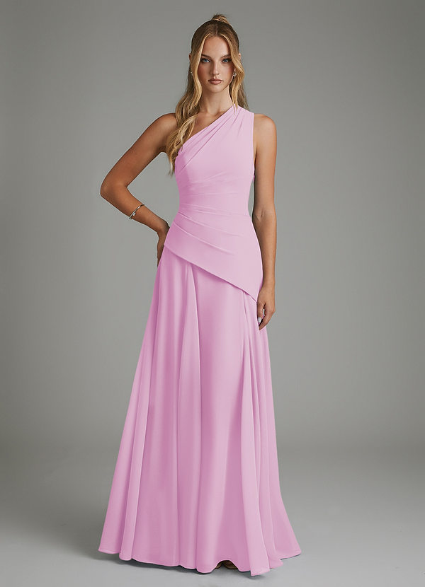 Azazie Holly Bridesmaid Dresses Candy Pink A-Line Corset Chiffon Dress image1