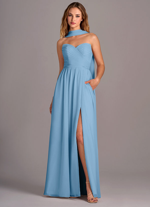 Azazie Joni Bridesmaid Dresses Steel Blue A-Line Strapless Chiffon Convertible Dress image1