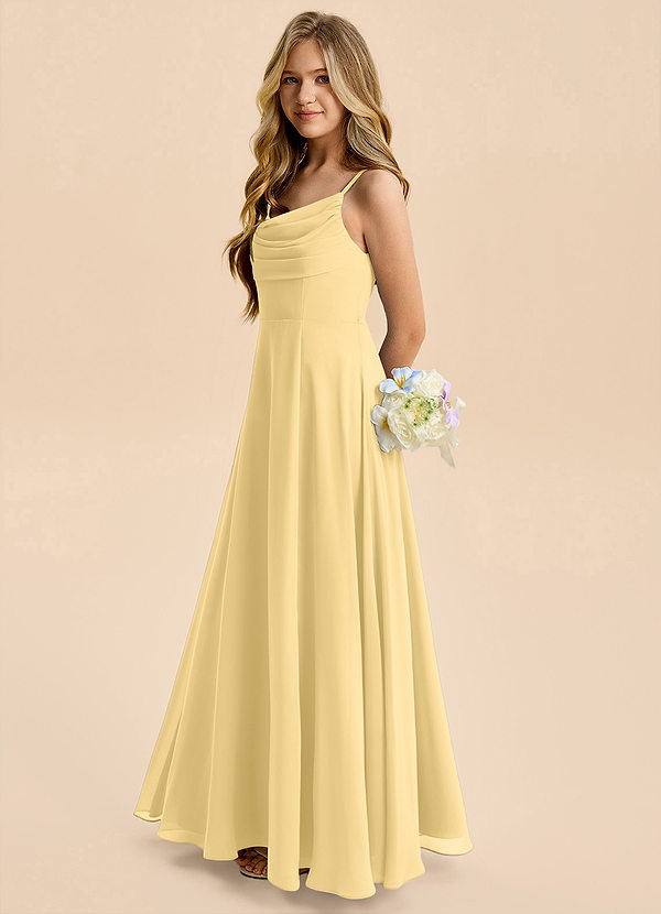 Azazie Gia Junior A-Linie Plissee Chiffon Kleid Butter image1
