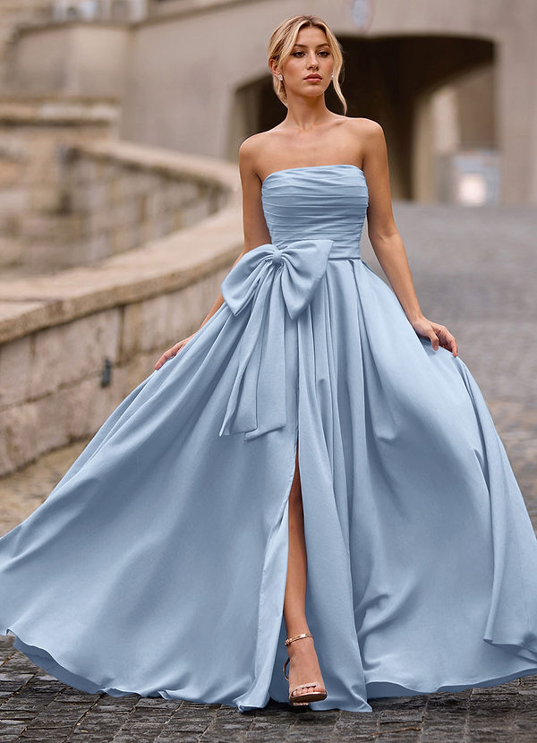 Ariamanda Sky Blue Bows Satin Prom Dress image1