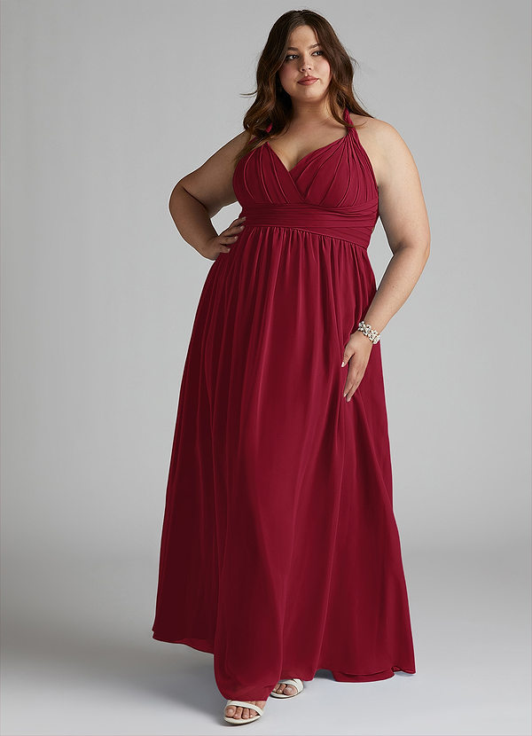 Azazie Ashia Bridesmaid Dresses Burgundy A-Line Pleated Chiffon Dress image1