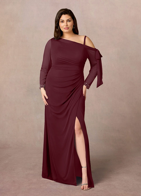 Azazie Marna Mother of the Brides Dresses Cabernet Sheath One Shoulder Mesh Dress image1