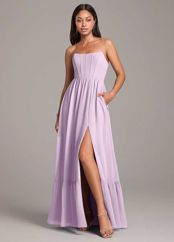 Azazie Kailee Bruidsmeisjes Jurken Jurk van Chiffon met A-Lijn met Zakken Frosted Lila image1