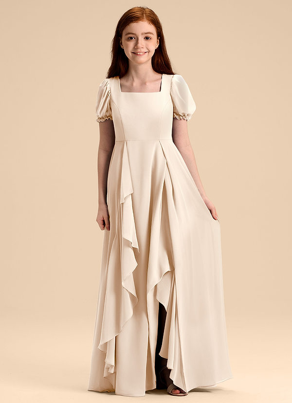 Azazie Priya Junior Robe Trapèze en Mousseline de soie Blouson Albâtre Blanc image1