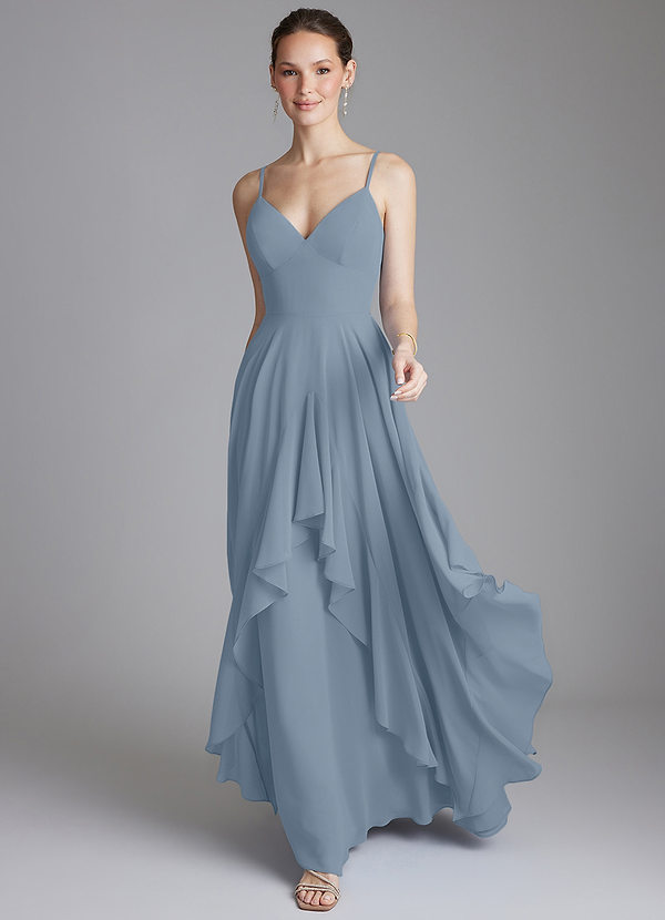 Azazie Zaina Bridesmaid Dresses Dusty Blue A-Line Chiffon Dress image1