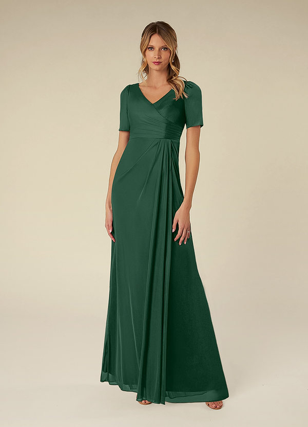 Azazie Bessie Mother of the Brides Dresses Dark Green A-Line Pleated Mesh Dress image1
