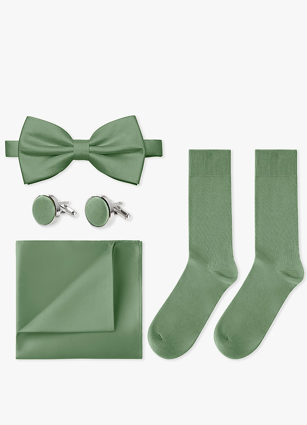 front Passendes Set aus Fliege, Einstecktuch, Manschettenknöpfen und Socken