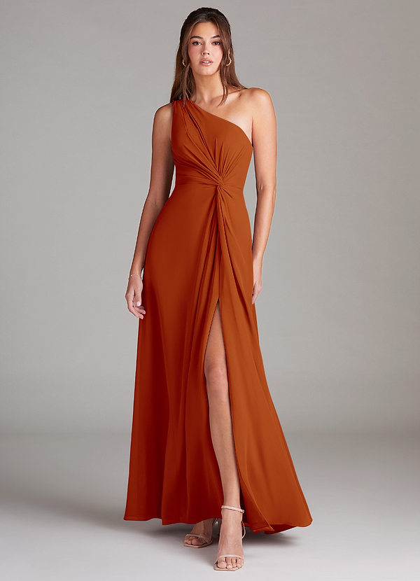 Azazie Brooke Bridesmaid Dresses Paprika A-Line One Shoulder Chiffon Dress image1