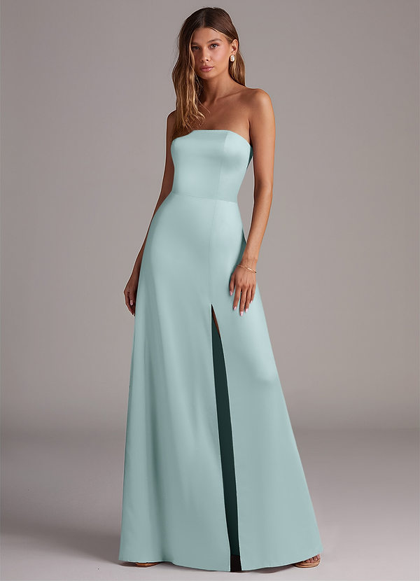 Azazie Wren Bridesmaid Dresses Sea Glass A-Line Strapless Stretch Satin Convertible Dress image1