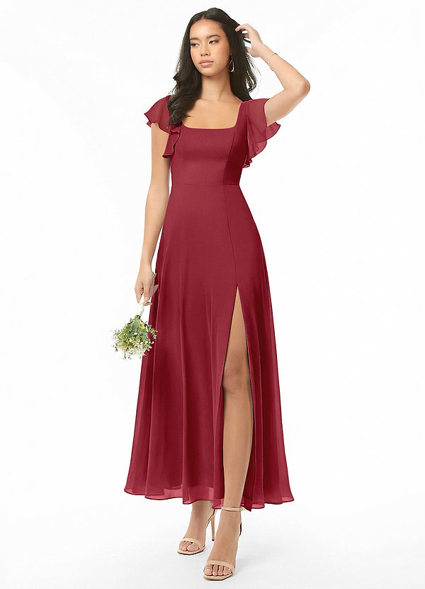 Azazie Bondi Bridesmaid Dresses Pomegranate A-Line Ruched Chiffon Dress image1