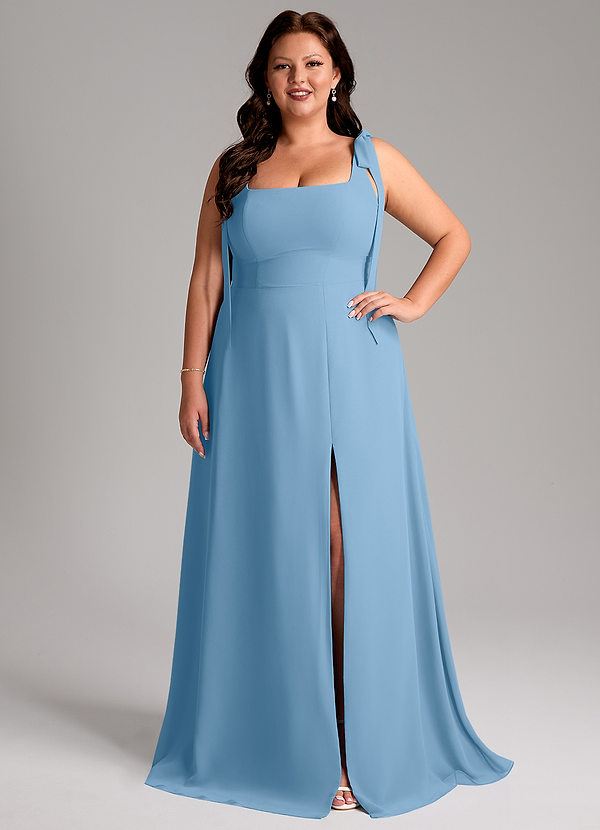 Azazie Debra Bridesmaid Dresses Steel Blue A-Line with Pockets Chiffon Convertible Dress image1