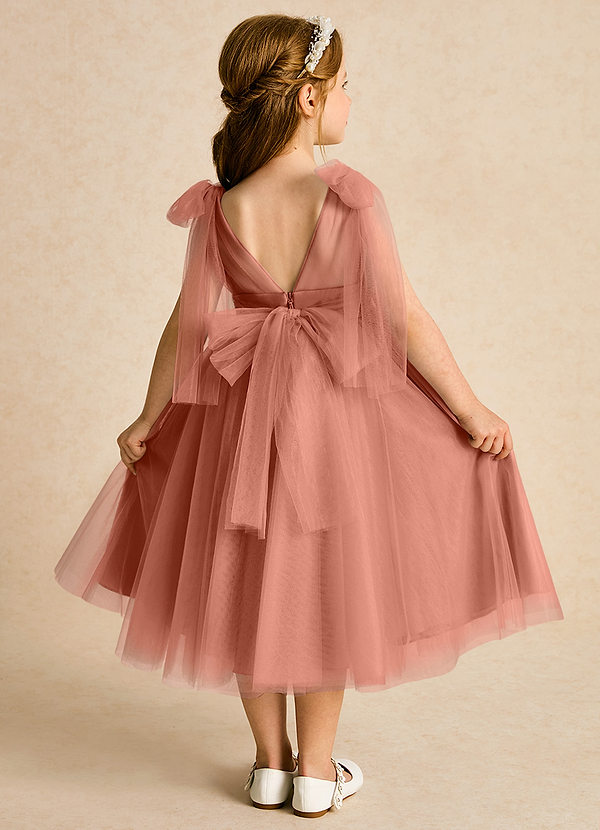 Azazie Dori Robes de Fillette d'Honneur Robe Trapèze en Tulle Rayé Mai Tai image1