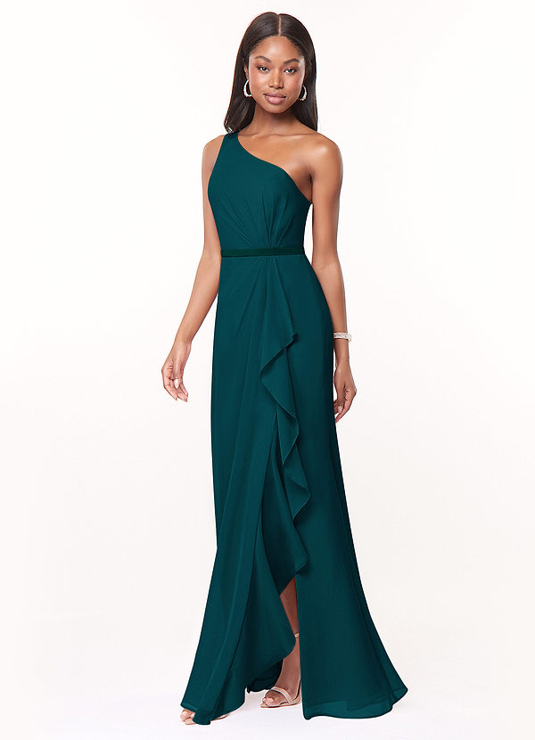 Azazie Liza Bridesmaid Dresses Pine Mermaid One Shoulder Chiffon Dress image1