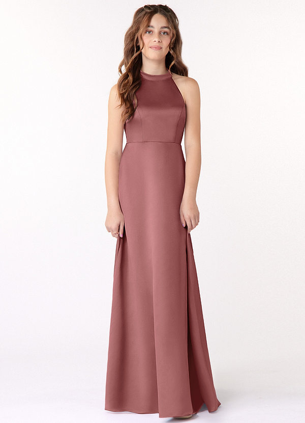 Azazie Laurel Junior Amethyst A-Line Stretch Satin Dress image1