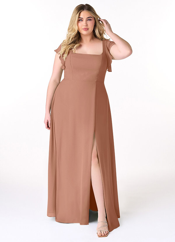 Azazie Bondi Bridesmaid Dresses Bronzer A-Line Ruffled Chiffon Dress image1