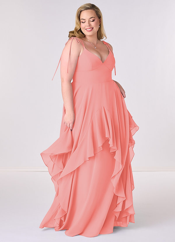 Barbie ♥ Azazie Bridesmaid Dresses Coral A-Line Bow Chiffon Dress image1
