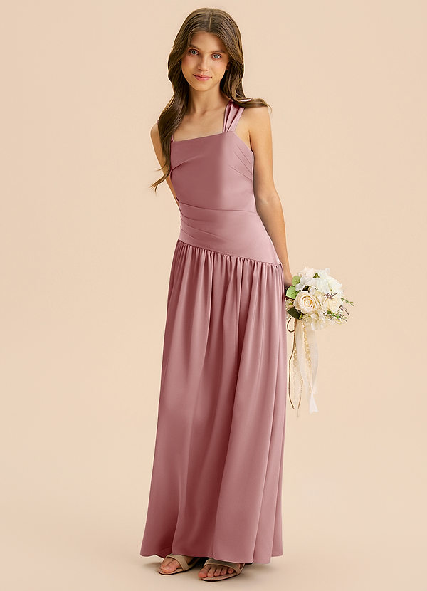 Azazie Dotty Junior A-Linie Plissee Stretch-Satin Kleid Altrosa image1