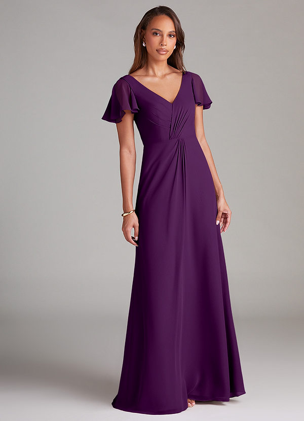 Azazie Soren Bridesmaid Dresses Grape A-Line Ruched Chiffon Dress image1