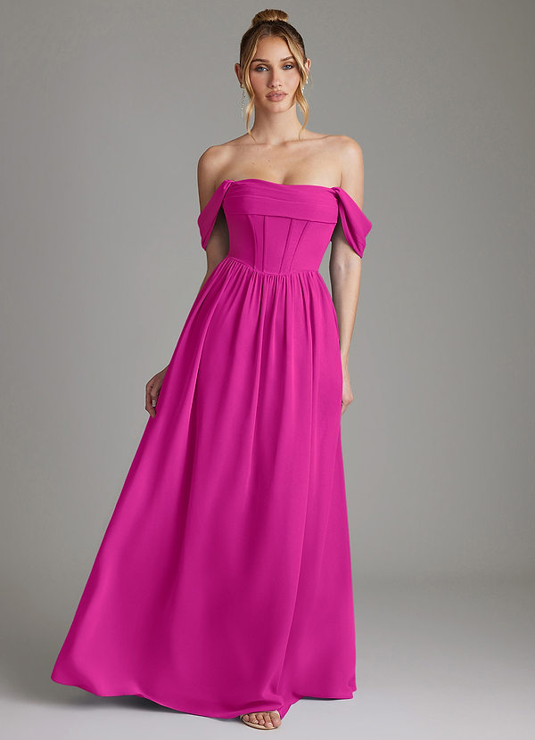 Azazie Caterina Bridesmaid Dresses Fuchsia A-Line Corset Chiffon Dress image1
