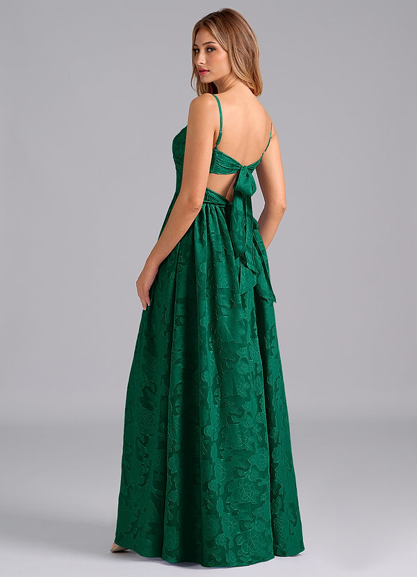 Azazie Zeya Bridesmaid Dresses Emerald A-Line Bow Floral Burnout Dress image1